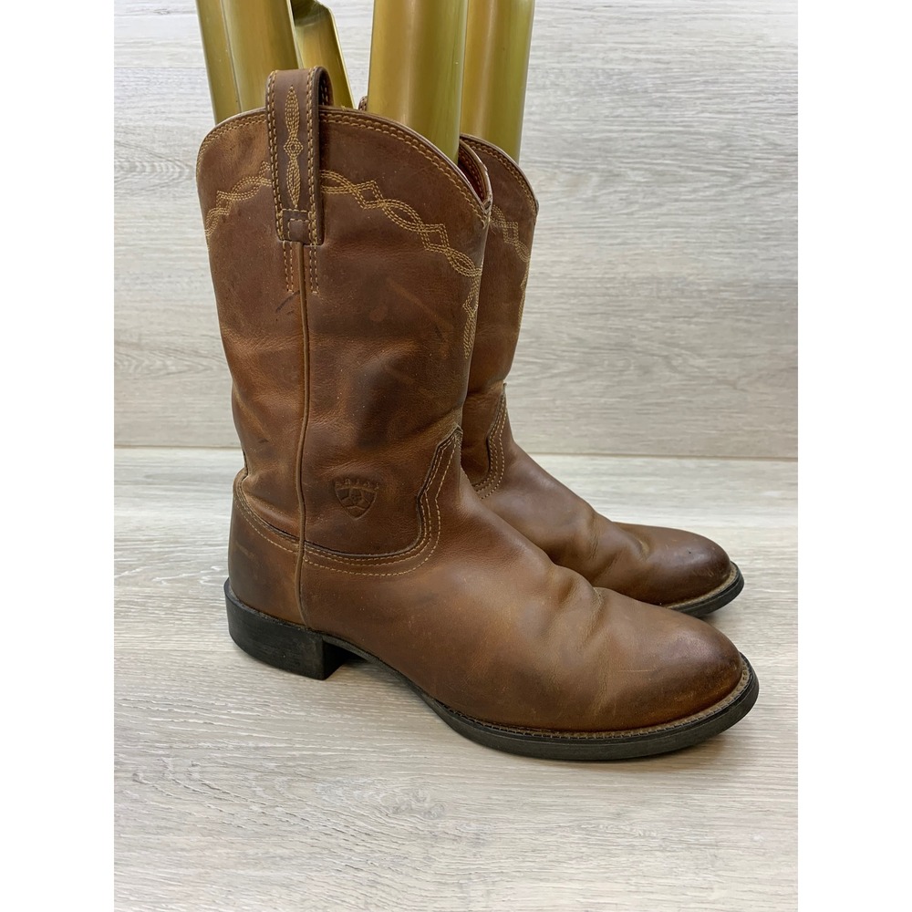 Ariat Heritage R-Toe Distressed Brown Leather Western Boots Men's 8.5 Classic